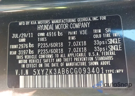 2012 Hyundai Santa Fe Limited z USA, uszkodzony, nr VIN 5XYZK3AB6CG093401